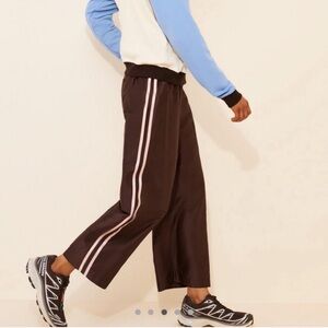 donni silk track pants – brown with baby pink racer stripe